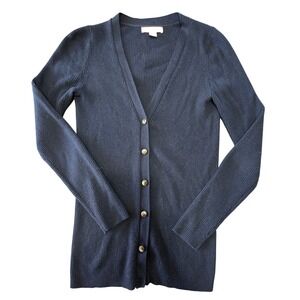 Banana Republic Merino Wool Ribbed Cardigan Navy Blue Medium